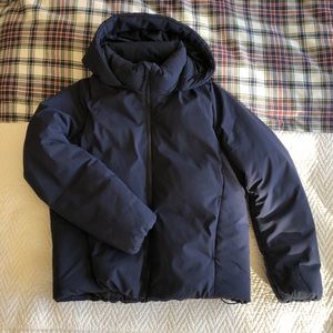 Navy Uniqlo Down Feather Jacket Dettachable hood